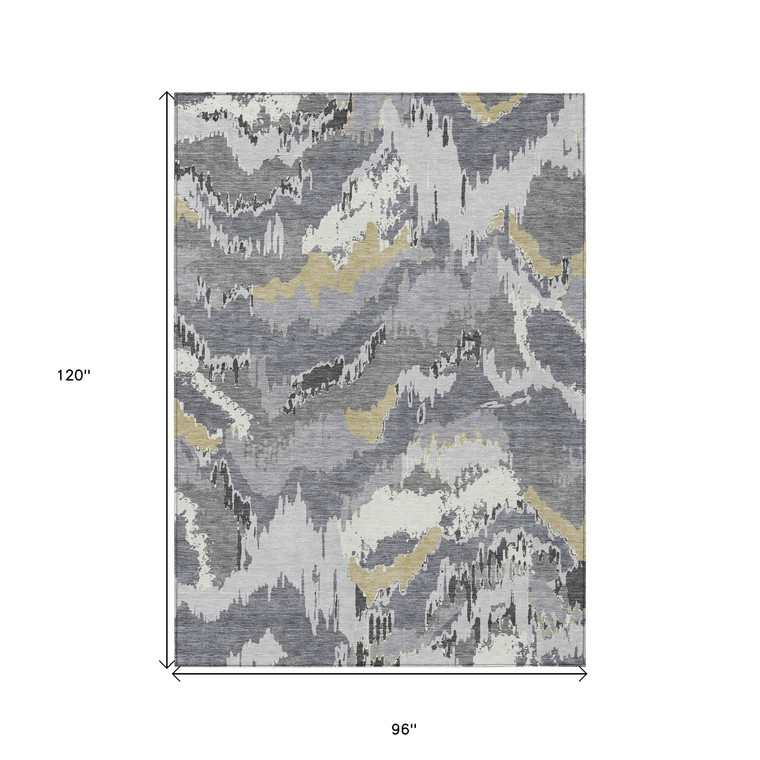 8' X 10' Gray Silver And Charcoal Abstract Washable Indoor Outdoor Area Rug - 608219159177