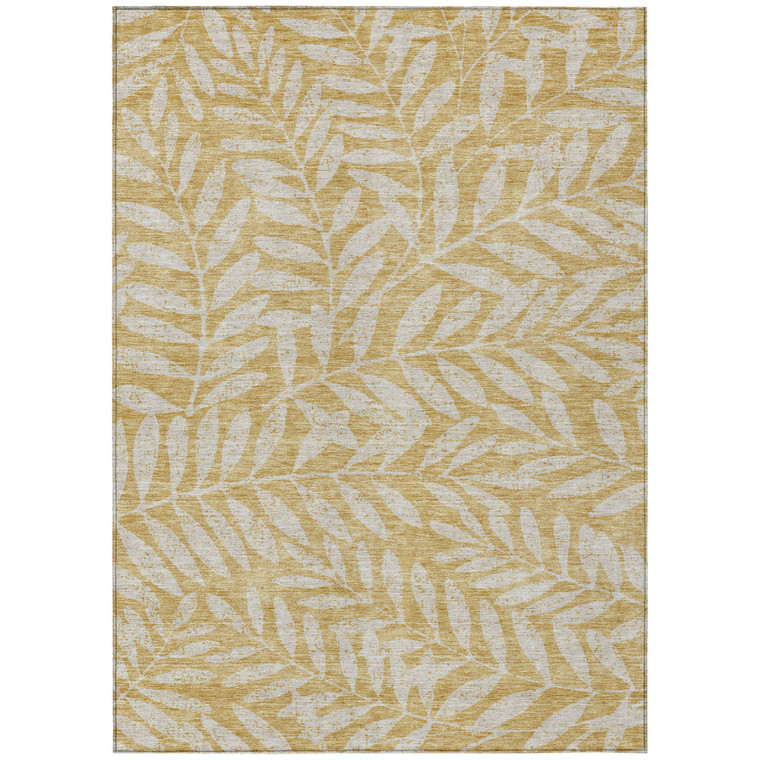 9' X 12' Gold And Gray Floral Washable Indoor Outdoor Area Rug