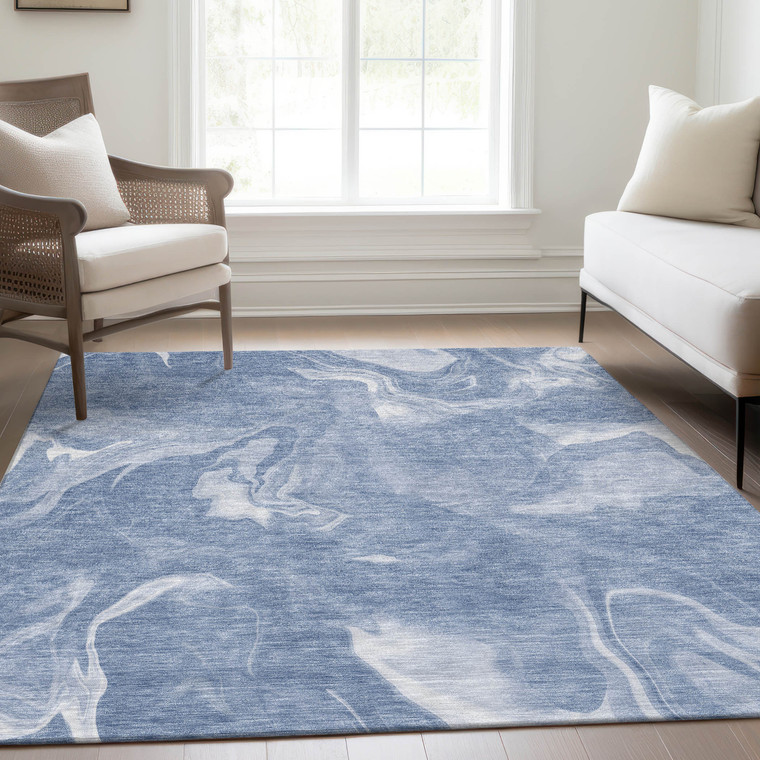 8' X 10' Blue And Sky Blue Abstract Washable Indoor Outdoor Area Rug