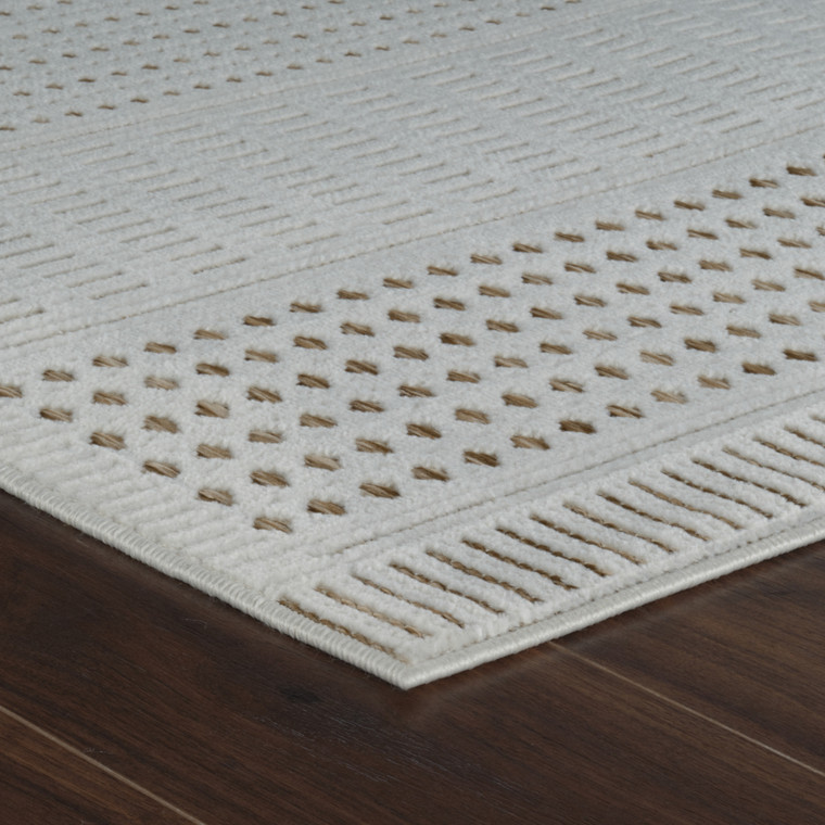 8' X 10' Beige and Brown Geometric Distressed Indoor Outdoor Area Rug