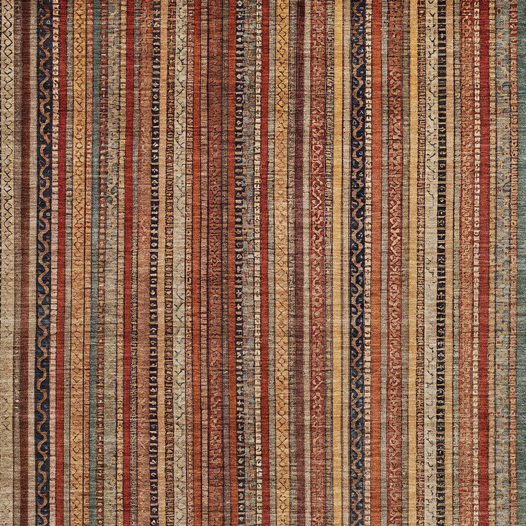8' X 10' Rust Taupe And Gray Striped Washable Indoor Outdoor Area Rug