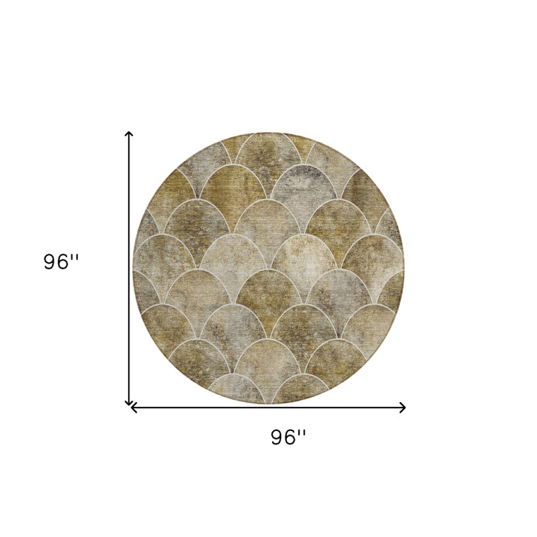 8' Taupe Beige And Gray Round Abstract Washable Indoor Outdoor Area Rug