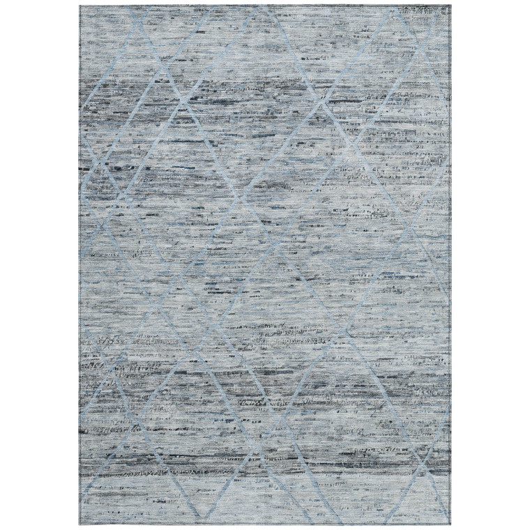 10' X 14' Blue And Gray Trellis Washable Indoor Outdoor Area Rug