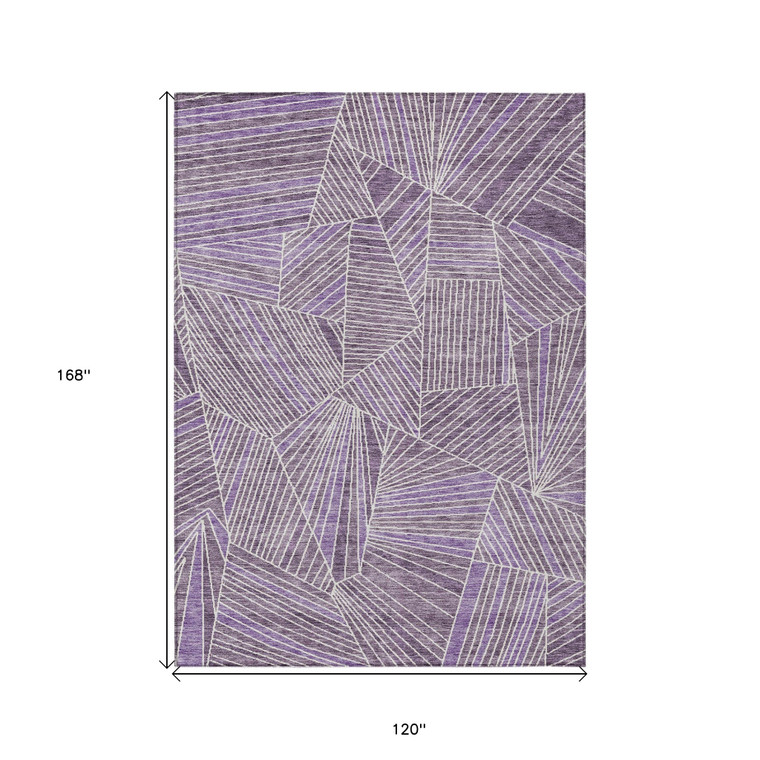 10' X 14' Purple And Ivory Geometric Washable Indoor Outdoor Area Rug Transitional Style - Purple, Ivory Color
