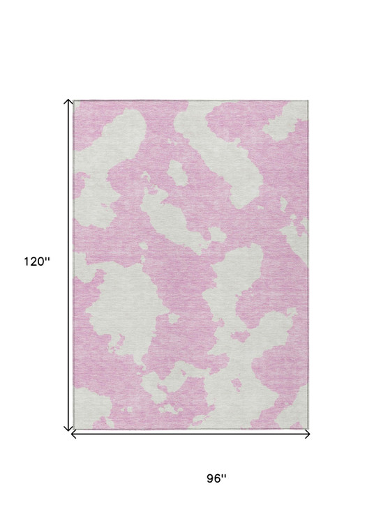 8' X 10' Pink And Ivory Abstract Washable Indoor Outdoor Area Rug - Pink, Ivory