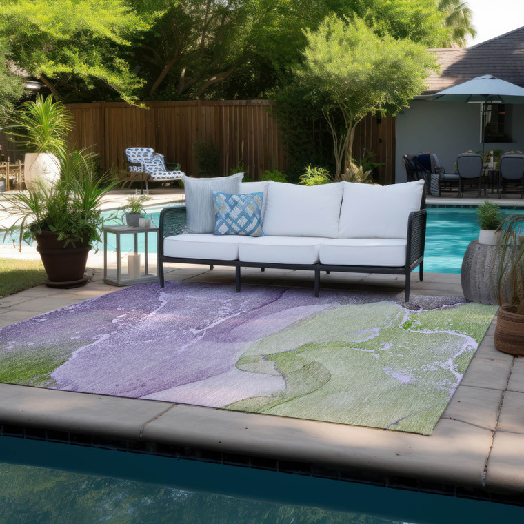 9' X 12' Purple Abstract Washable Non Skid Indoor Outdoor Area Rug Transitional Style - Purple Color