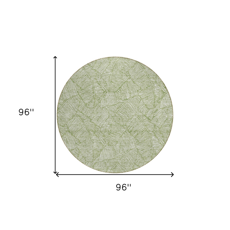 8' Green And Ivory Round Floral Washable Indoor Outdoor Area Rug - Green, Ivory