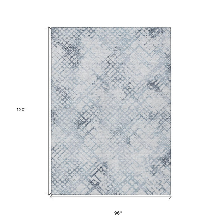 8' X 10' Navy Blue And Sky Blue Geometric Washable Indoor Outdoor Area Rug Transitional Style - Navy Blue, Sky Blue Color