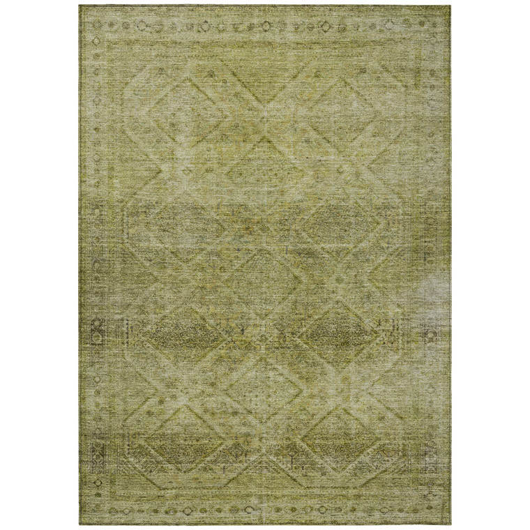 8' X 10' Artichoke Green And Ivory Geometric Washable Indoor Outdoor Area Rug - Artichoke Green, Ivory