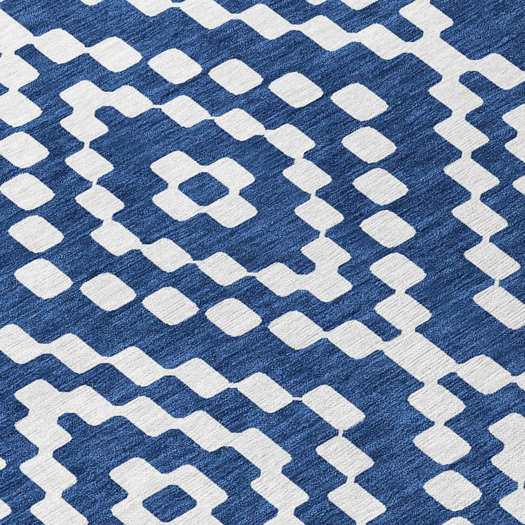 8' X 10' Navy Blue And Ivory Geometric Washable Indoor Outdoor Area Rug - 608219211370