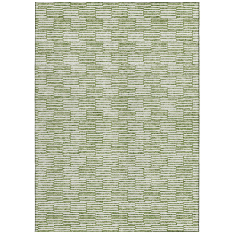 10' X 14' Green And Ivory Geometric Washable Indoor Outdoor Area Rug