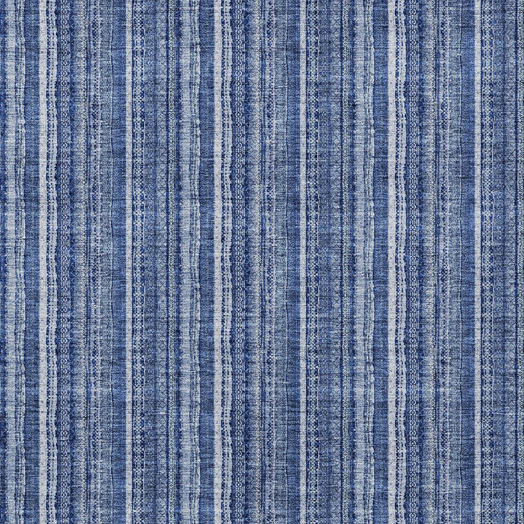 10' X 14' Denim Blue And Ivory Striped Washable Indoor Outdoor Area Rug - 880016602487