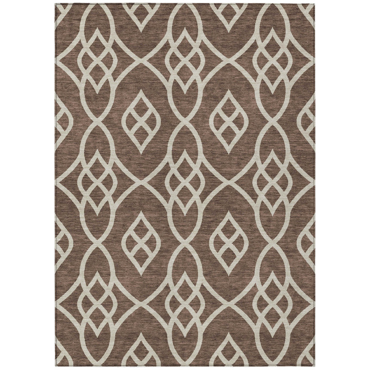 9' X 12' Chocolate And Ivory Trellis Washable Indoor Outdoor Area Rug