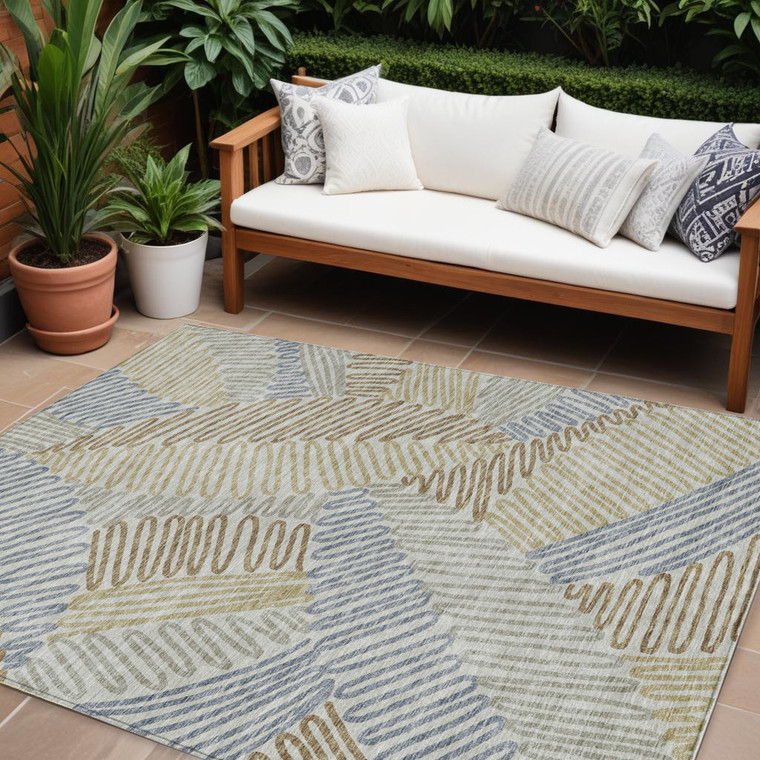 9' X 12' Taupe Gray And Beige Floral Washable Indoor Outdoor Area Rug