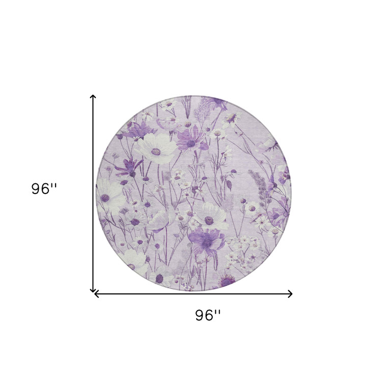 8' Lavender And Lilac Round Floral Washable Indoor Outdoor Area Rug - 880016728309
