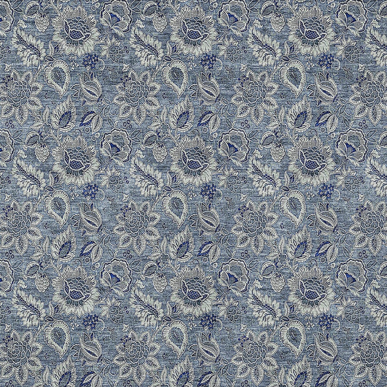 10' X 14' Denim Blue And Navy Blue Floral Washable Indoor Outdoor Area Rug