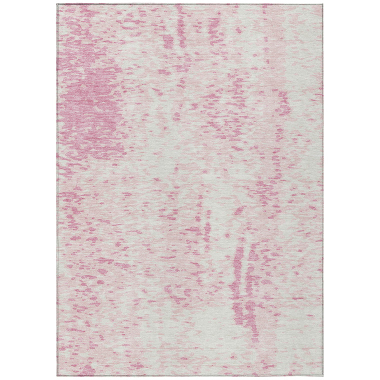 9' X 12' Pink And Ivory Abstract Washable Indoor Outdoor Area Rug Transitional Style - Pink, Ivory Color