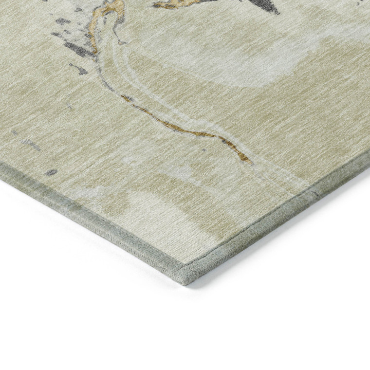 9' X 12' Ivory Gray And Gold Abstract Washable Indoor Outdoor Area Rug