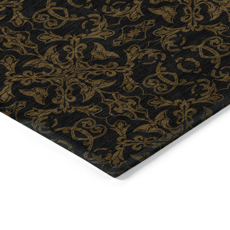 8' X 10' Brown And Black Medallion Washable Indoor Outdoor Area Rug