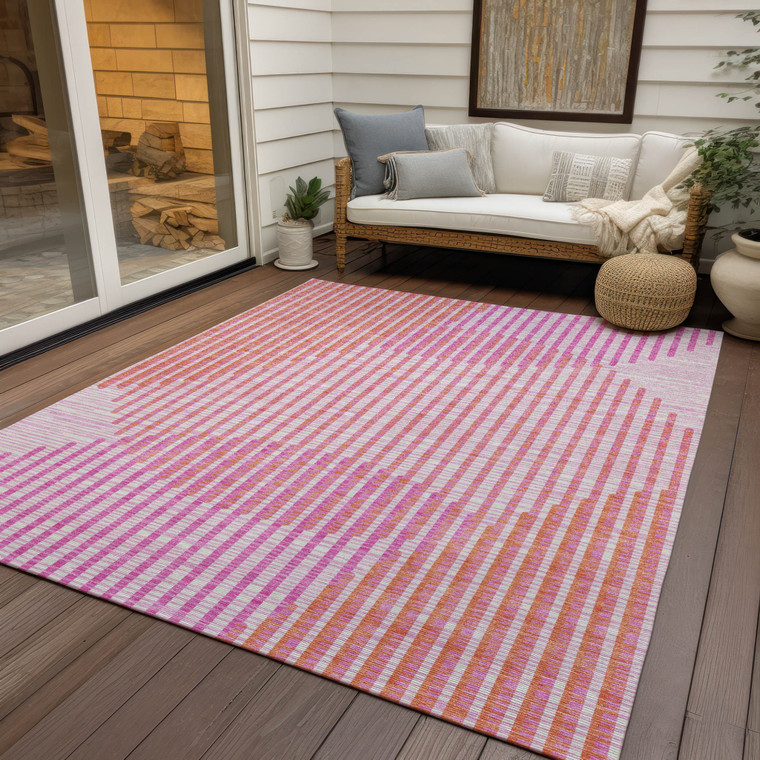 8' X 10' Pink Copper And Ivory Geometric Washable Indoor Outdoor Area Rug