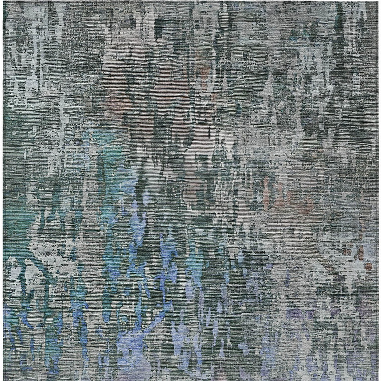 9' X 12' Fern Green Abstract Washable Indoor Outdoor Area Rug
