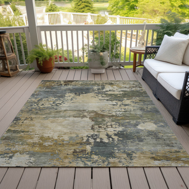 9' X 12' Gray Beige And Khaki Abstract Washable Indoor Outdoor Area Rug