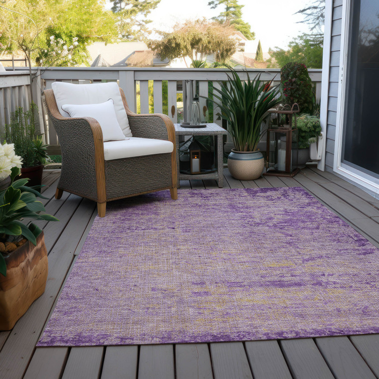 10' X 14' Purple And Beige Abstract Washable Indoor Outdoor Area Rug