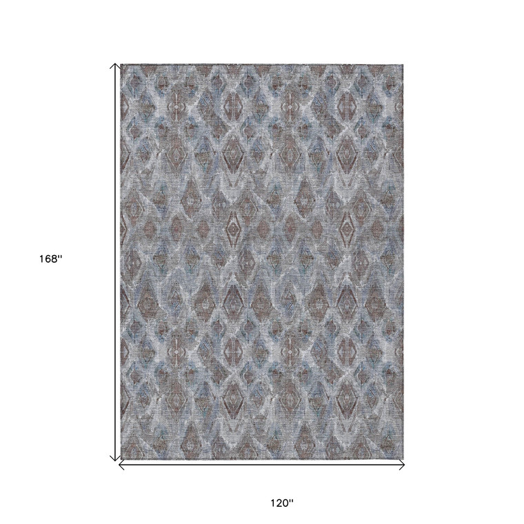10' X 14' Sky Blue And Silver Geometric Washable Indoor Outdoor Area Rug