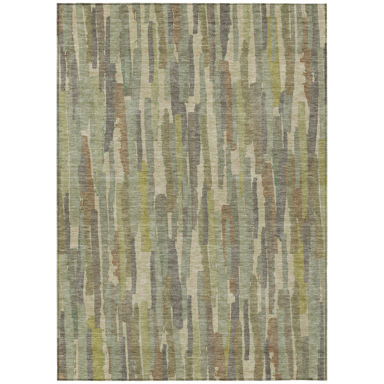9' X 12' Artichoke Green And Ivory Striped Washable Indoor Outdoor Area Rug - 880016563535