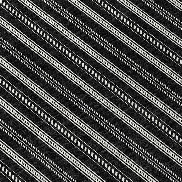 8' Black And Ivory Round Striped Washable Indoor Outdoor Area Rug Transitional Style - Black, Ivory Color