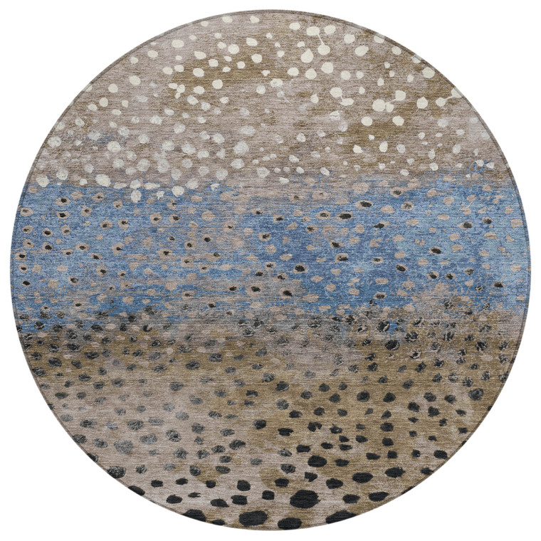 8' Khaki And Taupe Round Abstract Washable Indoor Outdoor Area Rug