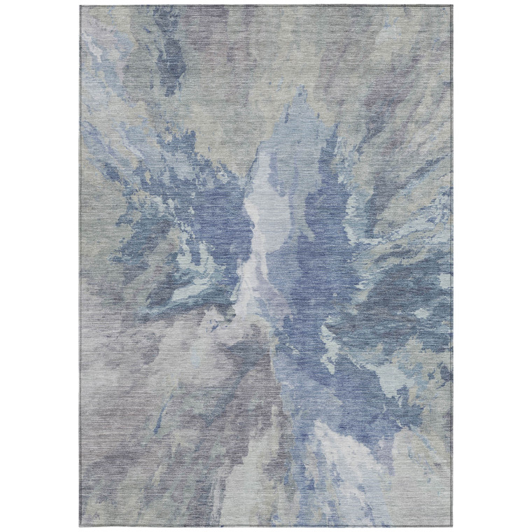 9' X 12' Denim Blue And Linen Abstract Washable Indoor Outdoor Area Rug