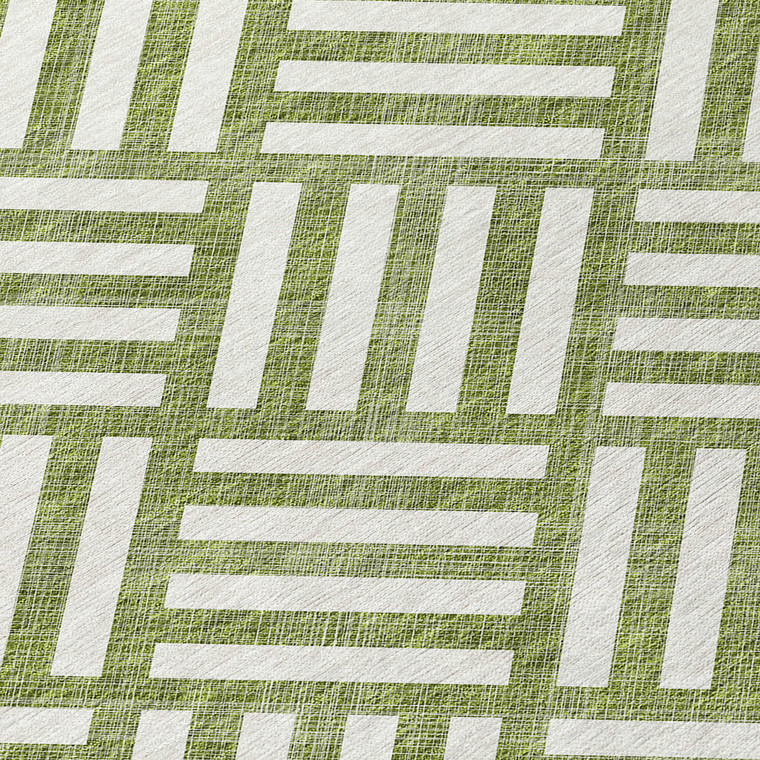 9' X 12' Olive Green And Ivory Geometric Washable Indoor Outdoor Area Rug