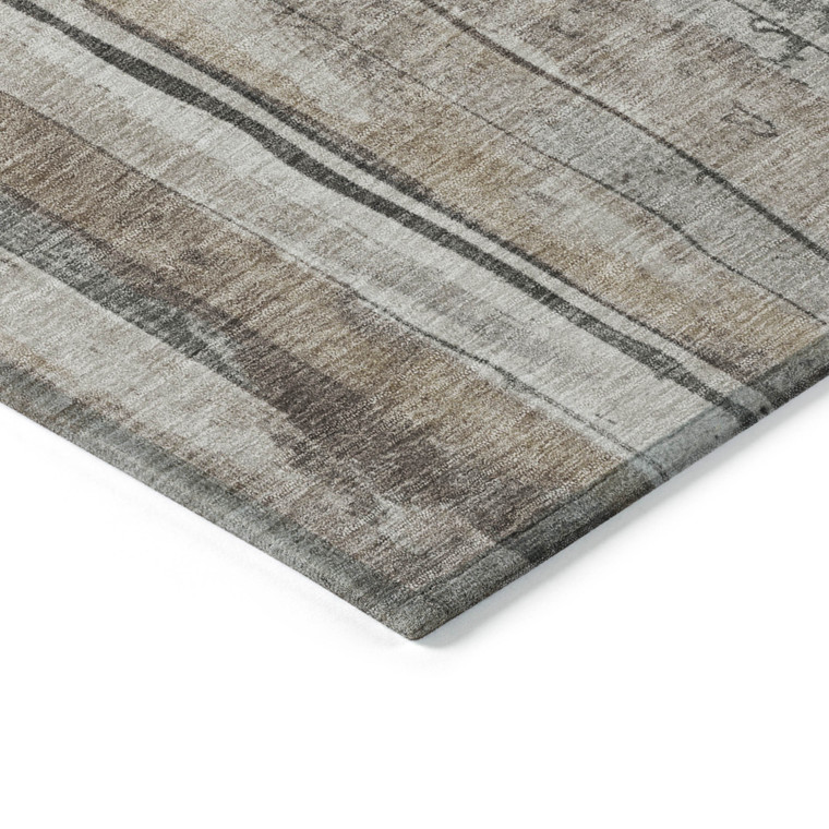 8' X 10' Beige And Gray Striped Washable Indoor Outdoor Area Rug - Beige, Gray