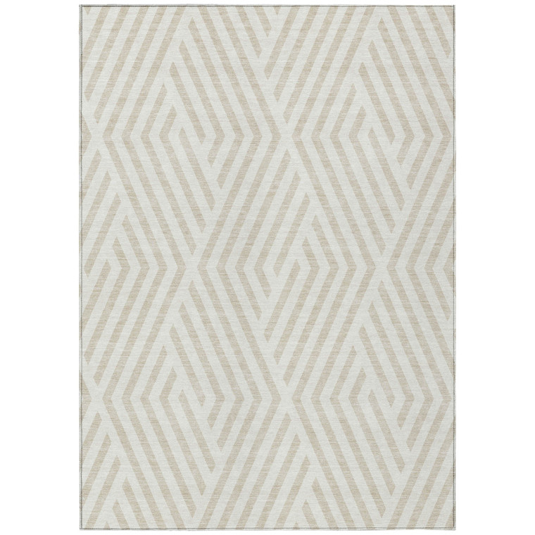 8' X 10' Beige and Ivory Geometric Washable Non Skid Indoor Outdoor Area Rug