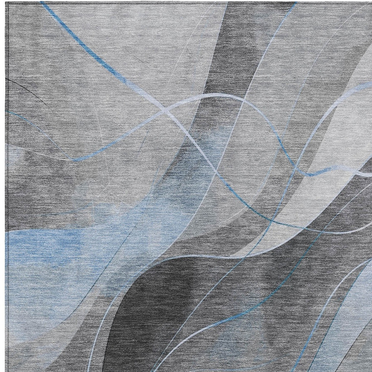 9' X 12' Sky Blue Gray And Silver Abstract Washable Indoor Outdoor Area Rug