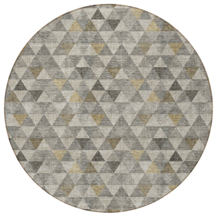 8' Taupe Beige And Tan Round Geometric Washable Indoor Outdoor Area Rug