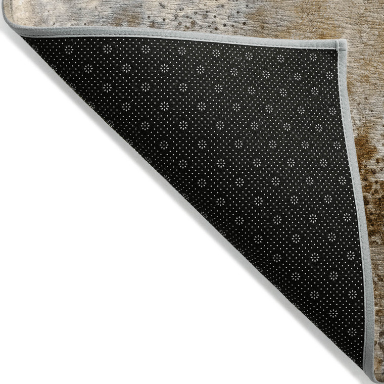 8' Round Brown Round Abstract Washable Non Skid Indoor Outdoor Area Rug - 608219388706