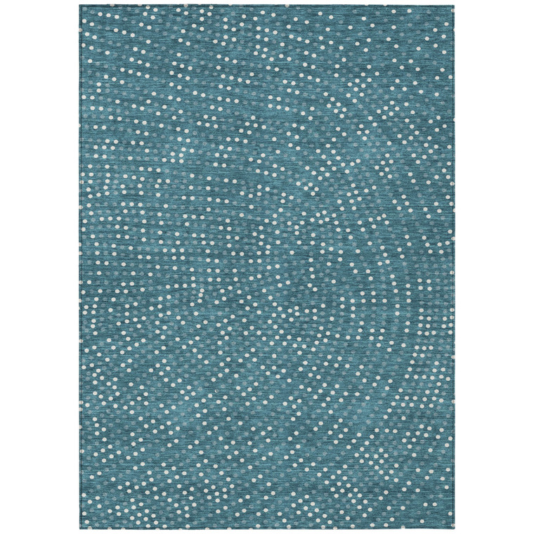 8' X 10' Teal Blue Gray And Ivory Polka Dot Washable Indoor Outdoor Area Rug - Teal Blue, Gray, Ivory