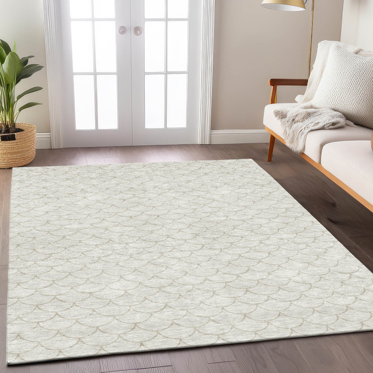 9' X 12' Ivory And Beige Geometric Washable Indoor Outdoor Area Rug Transitional Style - Ivory, Beige Color
