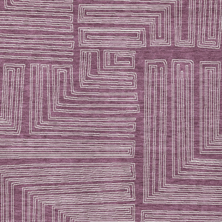 10' X 14' Eggplant And Ivory Geometric Washable Indoor Outdoor Area Rug - 608219078324