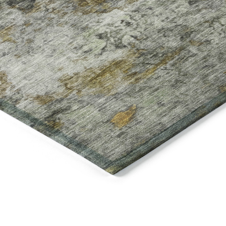 9' X 12' Olive Green Gold And Gray Abstract Washable Indoor Outdoor Area Rug