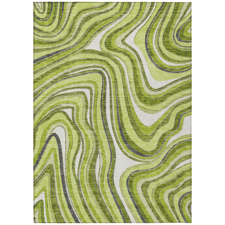 10' X 14' Lime Green And Charcoal Abstract Washable Indoor Outdoor Area Rug