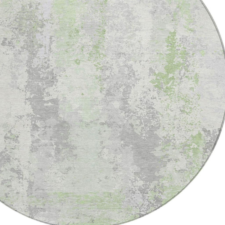 8' Artichoke Green And Ivory Round Abstract Washable Indoor Outdoor Area Rug - Artichoke Green, Ivory