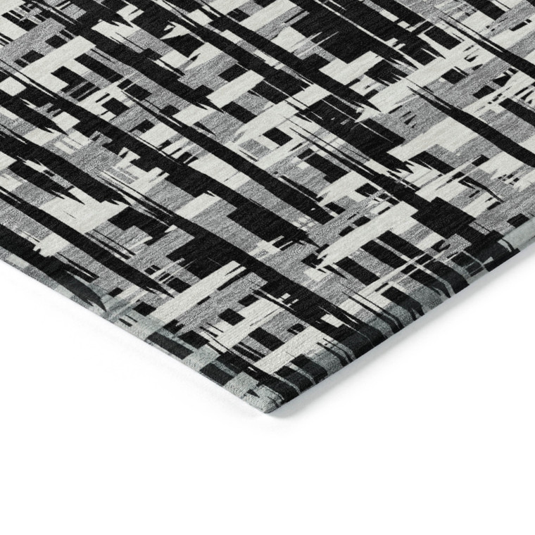 8' X 10' Black Gray And Ivory Abstract Washable Indoor Outdoor Area Rug Transitional Style - Black, Gray, Ivory Color