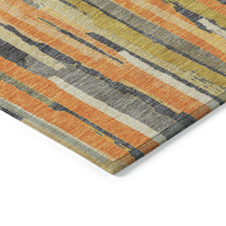 9' X 12' Orange And Beige Striped Washable Indoor Outdoor Area Rug