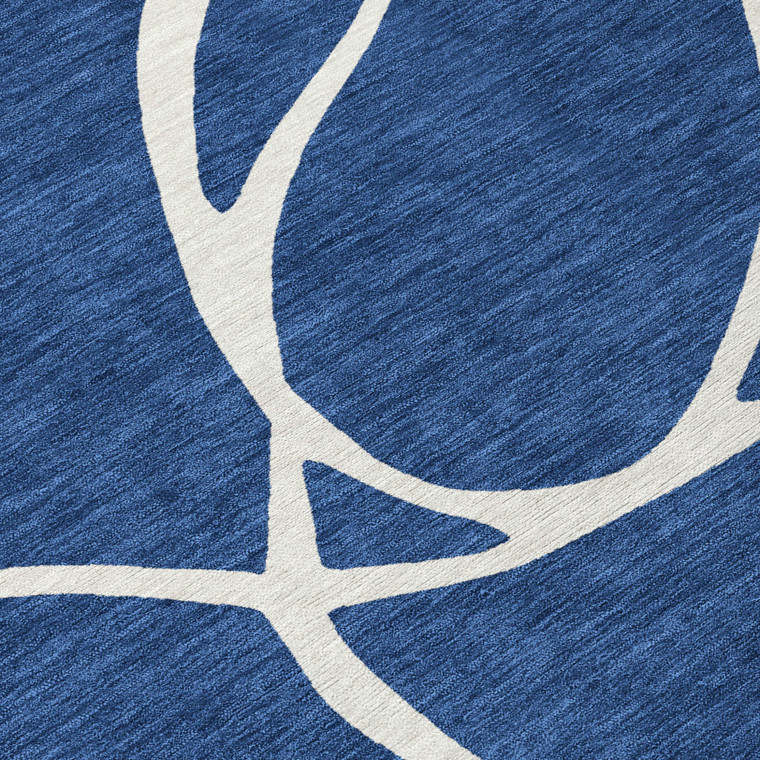 8' Navy Blue And Ivory Round Abstract Washable Indoor Outdoor Area Rug Transitional Style - Navy Blue, Ivory Color