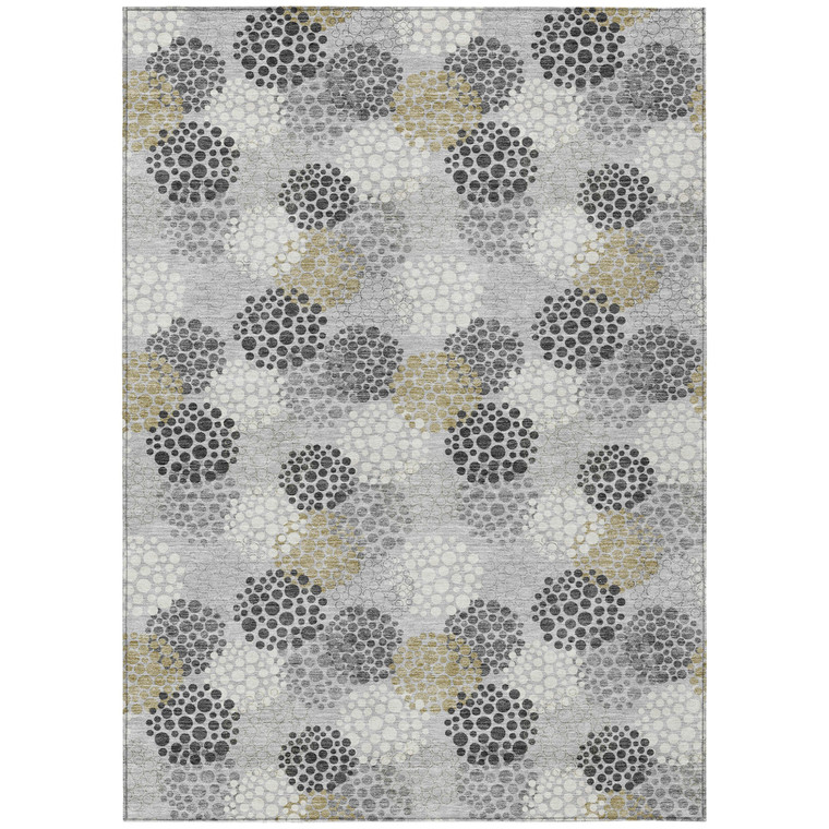 8' X 10' Gray Silver And Ivory Polka Dot Washable Indoor Outdoor Area Rug