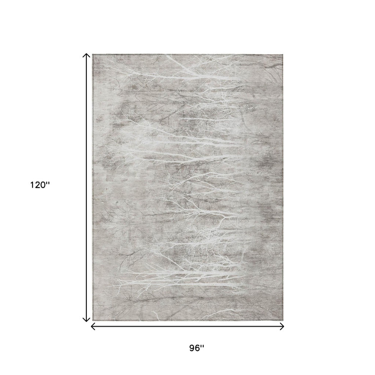 8' X 10' Silver And Gray Floral Washable Indoor Outdoor Area Rug