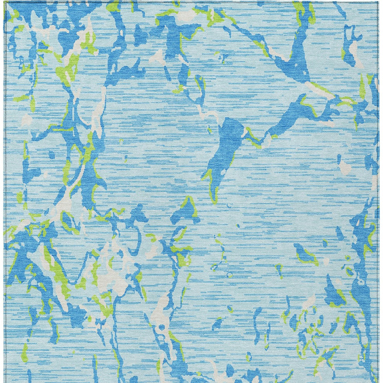 8' X 10' Sky Blue Green And Ivory Striped Washable Indoor Outdoor Area Rug